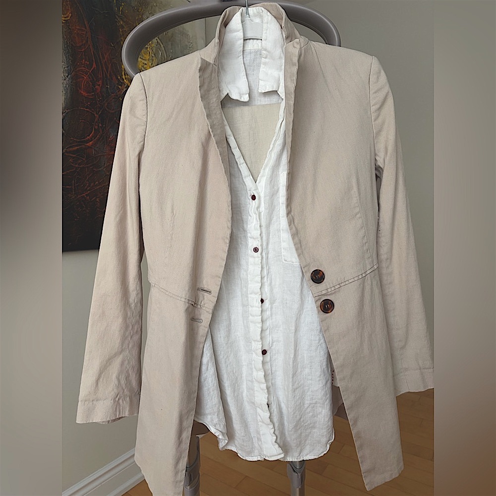 $350 BLAZER 🇮🇹 L’AUTRE CHOSE US4 (XS/S) Beige LINEN Cotton Blazer PtP 18”